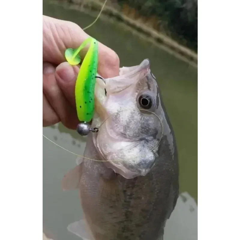 Cebo suave de doble Color con cola en T de 7,5 CM, gancho con cabeza de plomo de gusano suave, perca de gusano con cola en T, cebo falso de pez mandarín - imagen 5