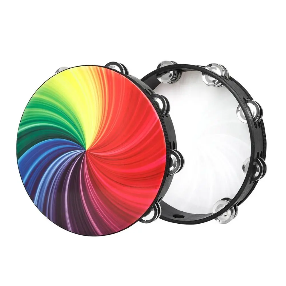 Tambor infantil de mano doble fila de cascabeles colorido para niños - imagen 2