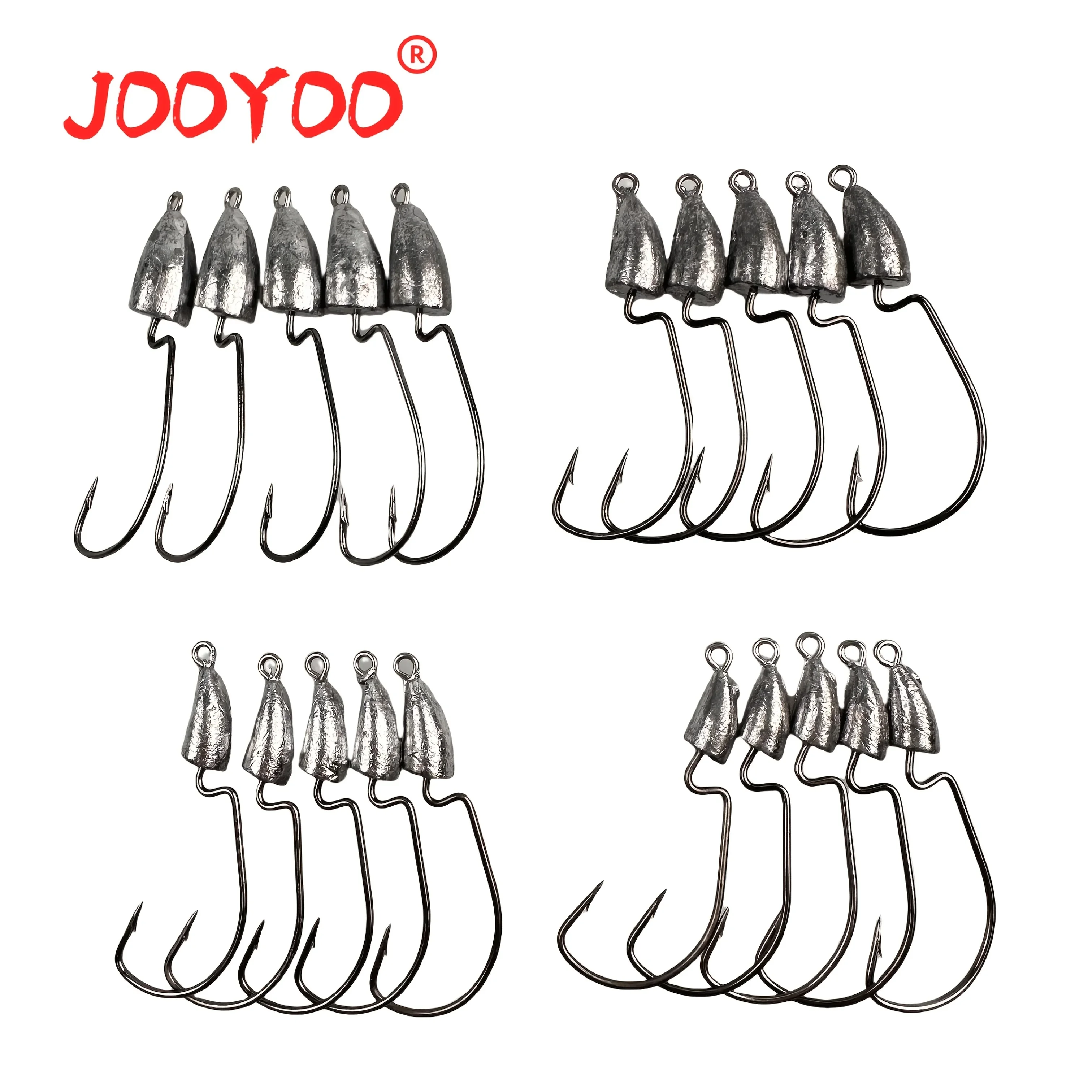 Juego de 5 anzuelos de pesca de gusanos blandos JOOYOO, subgancho con púas, material de plomo, diseño de anzuelos volcados, Ideal para pesca festiva