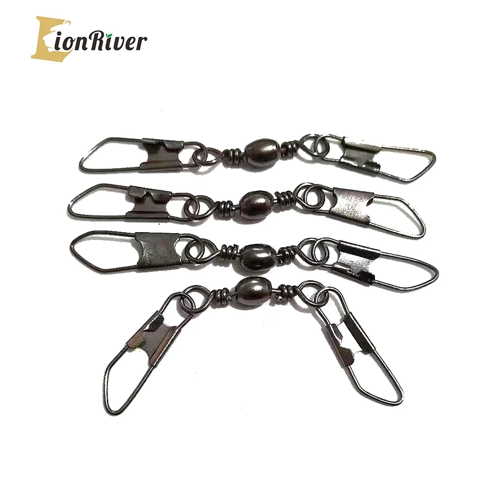 LIONRIVER-anillos sólidos giratorios de barril de cobre, conector de pesca con doble presión de seguridad para aparejos Sabiki, anzuelo de pesca en agua salada