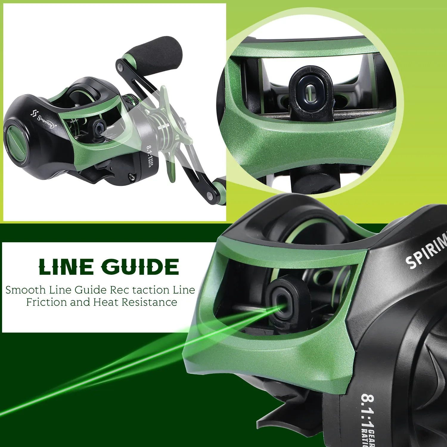 Sougayilang-Carretes de Pesca con sistema de frenado magnético, alta velocidad, Ratio de engranaje 9 + 1BB, arrastre máximo de 8,1Kg, 9,5: 1 - imagen 3