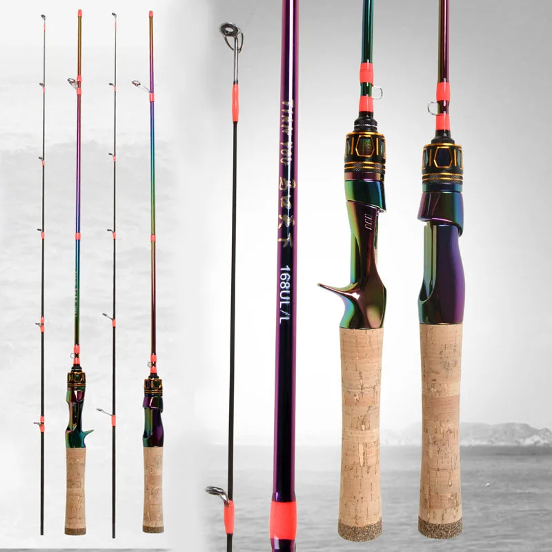 Caña de pescar de carbono sólido de colores, poste de señuelo de afinación rápida suave UL, 1,68/1,8 m, giratorio/fundición, Boca de caballo, Jigging - imagen 4