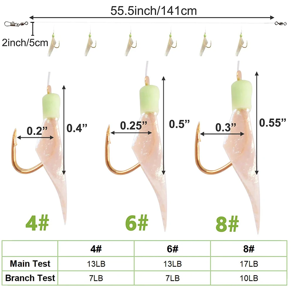 5 paquetes de cebo de pesca de mar, aparejos de pesca de caballa luminosa, anzuelos de cuerda de piel de pescado Real, aparejos de pesca de agua salada 4 #   6 #   8 # - imagen 3