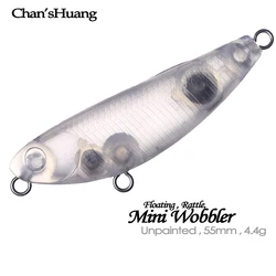 Chan'sHuang-Cebo en blanco sin pintar, 30 piezas, 55mm, 4,4g, sonajero flotante, Mini lápiz, modelo de señuelo de pesca Artificial hecho a mano