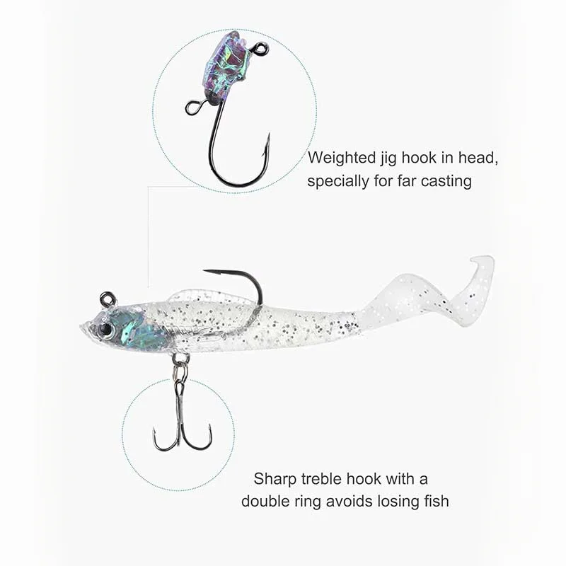 Ackibbik, 6 uds., Jig Head, Swimbait suave para pesca de lubina, Wobblers de silicona suave, Señuelos de pesca con cola de natación, cebo Artificial - imagen 2