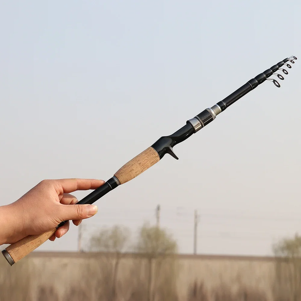 Caña de pescar telescópica portátil ultraligera, caña de carbono giratoria de 1,8 M-2,7 M con mango de madera para aparejos de pesca con señuelo - imagen 4