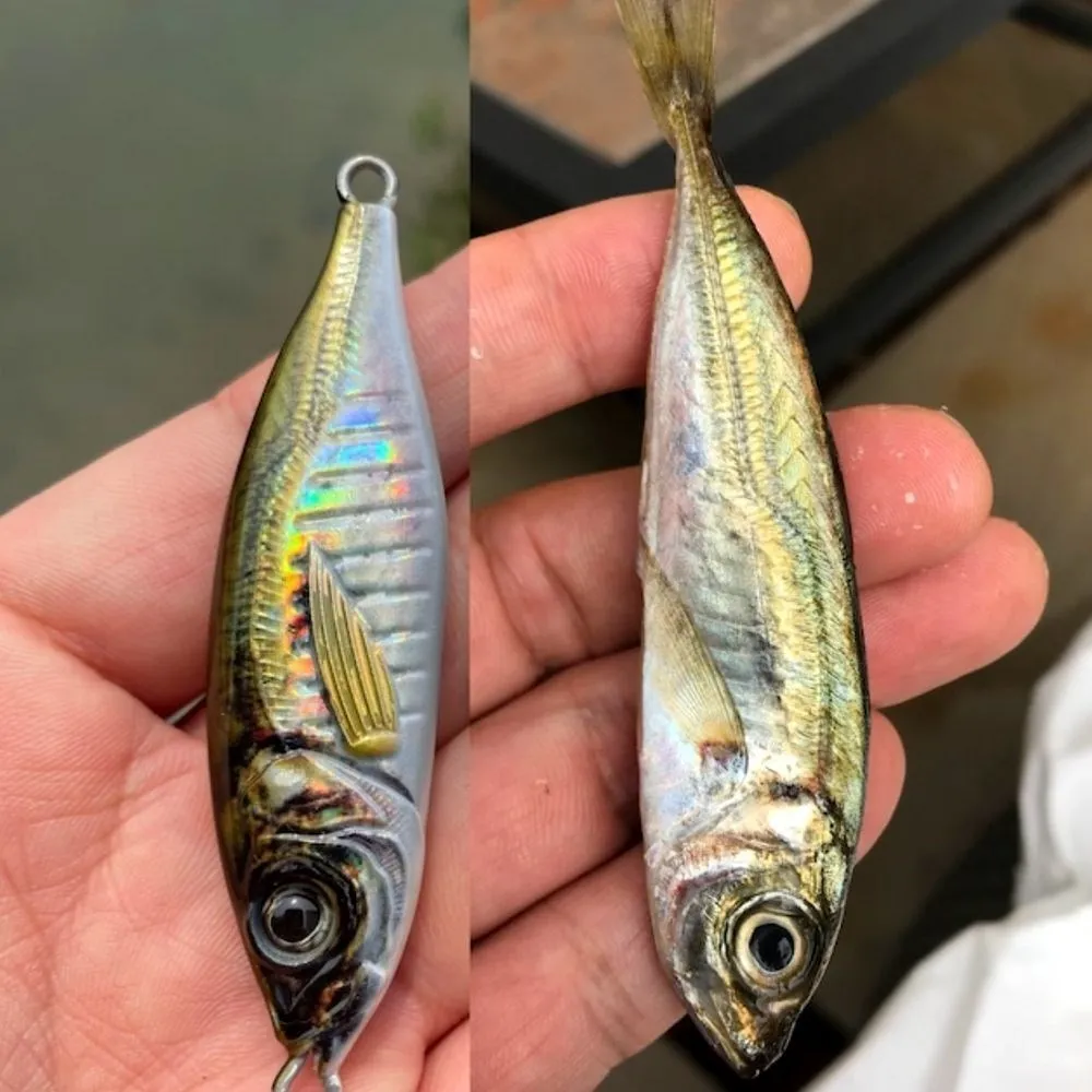 TEASER J93 4 Uds 3D impreso 30g 40g 60g 80g Little Jack S forma Micro fregadero lento Metal Shore pesca señuelo de Jigging de Metal con gancho - imagen 4