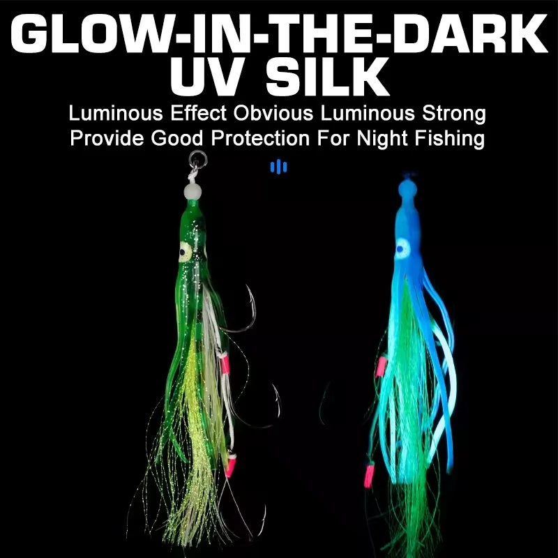 HK025 2 piezas 6/0 8/0 silicona suave calamar pulpo mar anzuelo de pesca Glow Gang Assist ganchos Baited Octo Jig Assist Hook - imagen 5