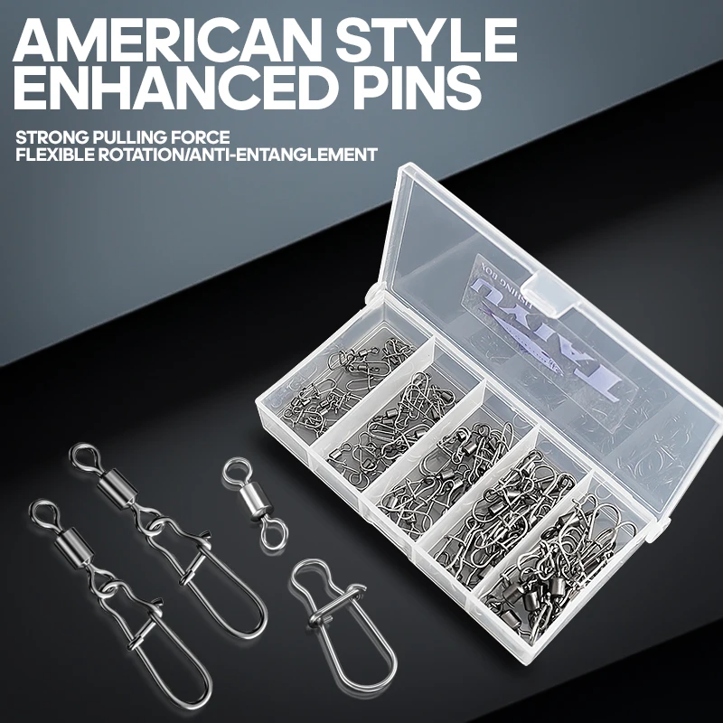 TAIYU 50 unid/caja conjunto de engranajes de conector de pesca 2-10 #   Pasador de chaveta giratorio a presión con bisagra de rodillo de rodamiento de pasador de acero inoxidable para gancho de cebo - imagen 2