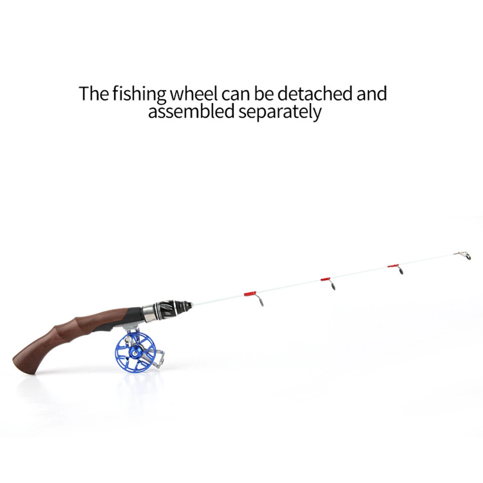 Caña de pescar de hielo para invierno, caña de pescar de cola plana, varilla de enchufe sólido, rueda de balsa de Metal, puente portátil corto, balsa suave y dura - imagen 3