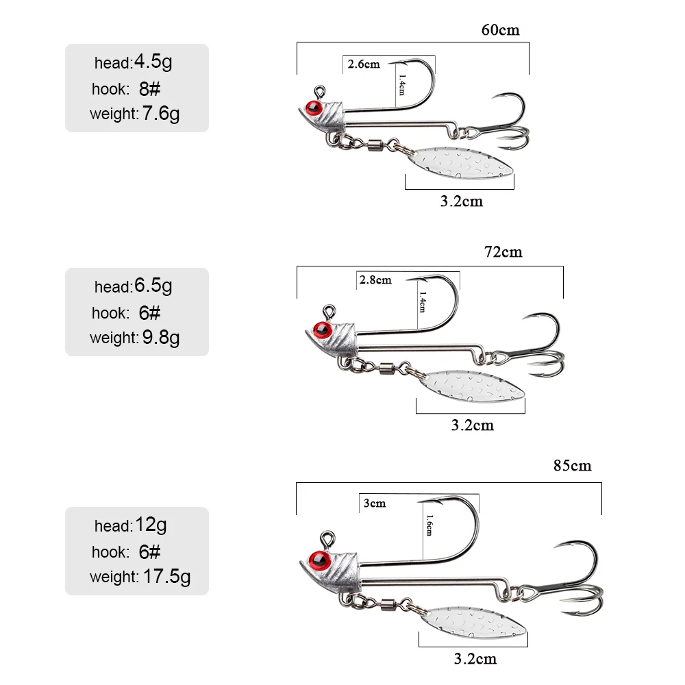 Ftk-anzuelos de pesca con cabeza Jigging, anzuelo de gusano, cebo Artificial, aparejos de pesca, Spinner, 7,6g, 9,8g, 17,5g - imagen 3