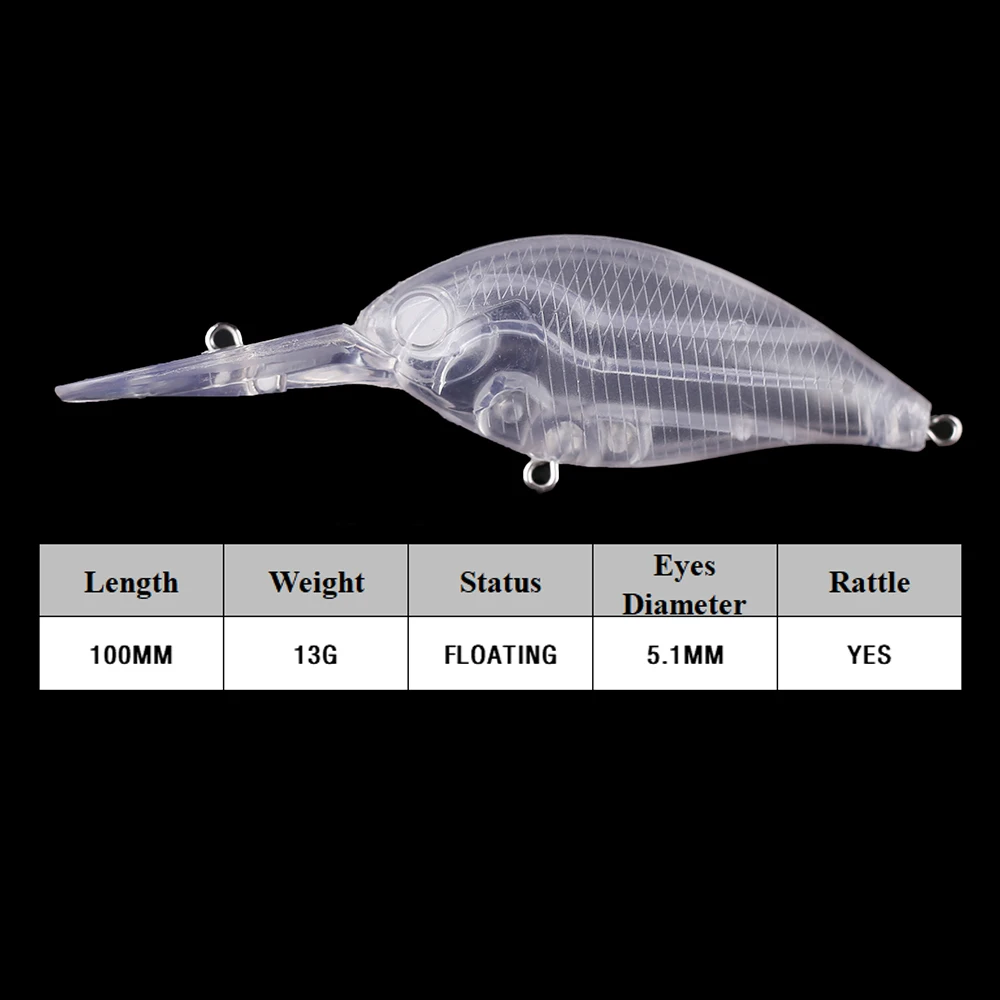 Chan'sHuang-señuelo de pesca Artificial, cebo en blanco sin pintar, 100mm, 13g, sonajero flotante, Crankbait de agua profunda, bricolaje - imagen 2