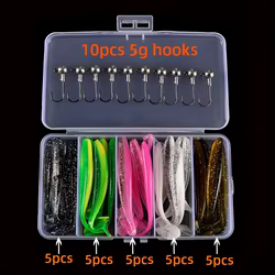 25 pzas/lote Kit de Señuelos de Pesca blandos juego de señuelos de silicona cebo Artificial gusano con manivela anzuelo de cabeza accesorios de aparejos de pesca