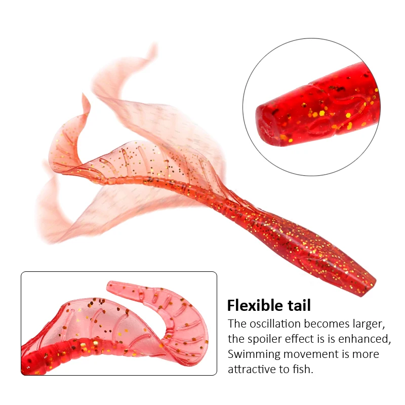 Señuelos de pesca 1 Juego de 50 Uds. 6cm Predator señuelo suave gusano Wobblers para Lucio trucha cebo de silicona Artificial con caja Swimbait de mar - imagen 5