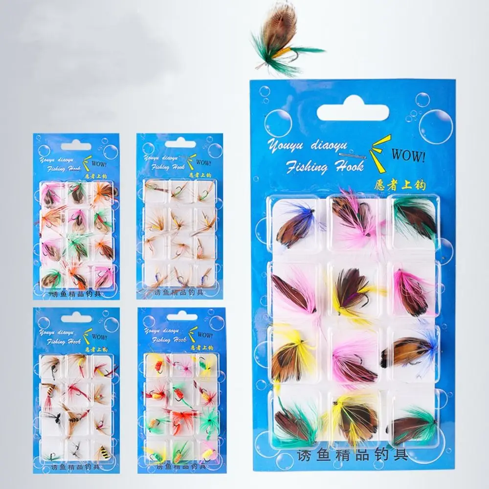 Señuelos de pesca de insectos de Metal, 12 Uds., nueva pluma, mosca de colores, forma de mariposa, señuelo de insecto Artificial, cebo de pesca con mosca seca - imagen 2