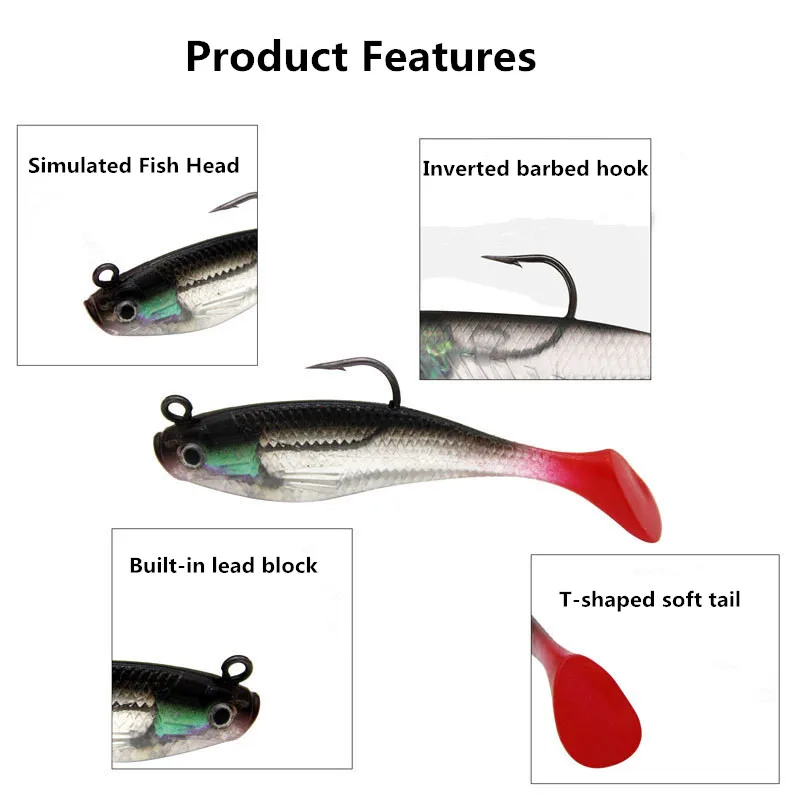 Cebo suave de 5 piezas, 8cm, 9g, subcebo de camino luminoso, cebo biomimético, cebo de pesca volador de cinco colores, accesorios de pesca, herramientas para exteriores - imagen 3