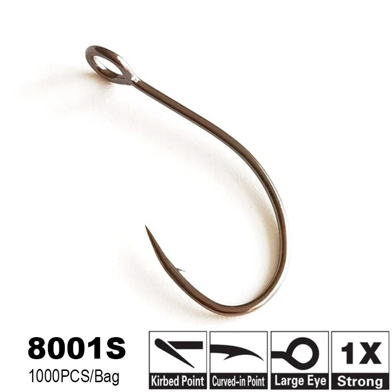 Ganchos de cuchara de pesca de acero al carbono con púa, gancho único de níquel negro, trucha, 1 #2 #4 #6 #8 #10 #12 #14 #, 1000 unids/lote por bolsa