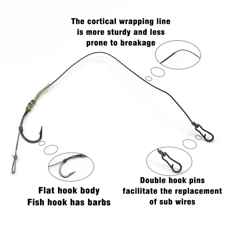 MNFT-Juego de 9 anzuelos de pesca de carpa, aparejos terminales atados a mano, aparejo combinado de pelo, anzuelo listo - imagen 4