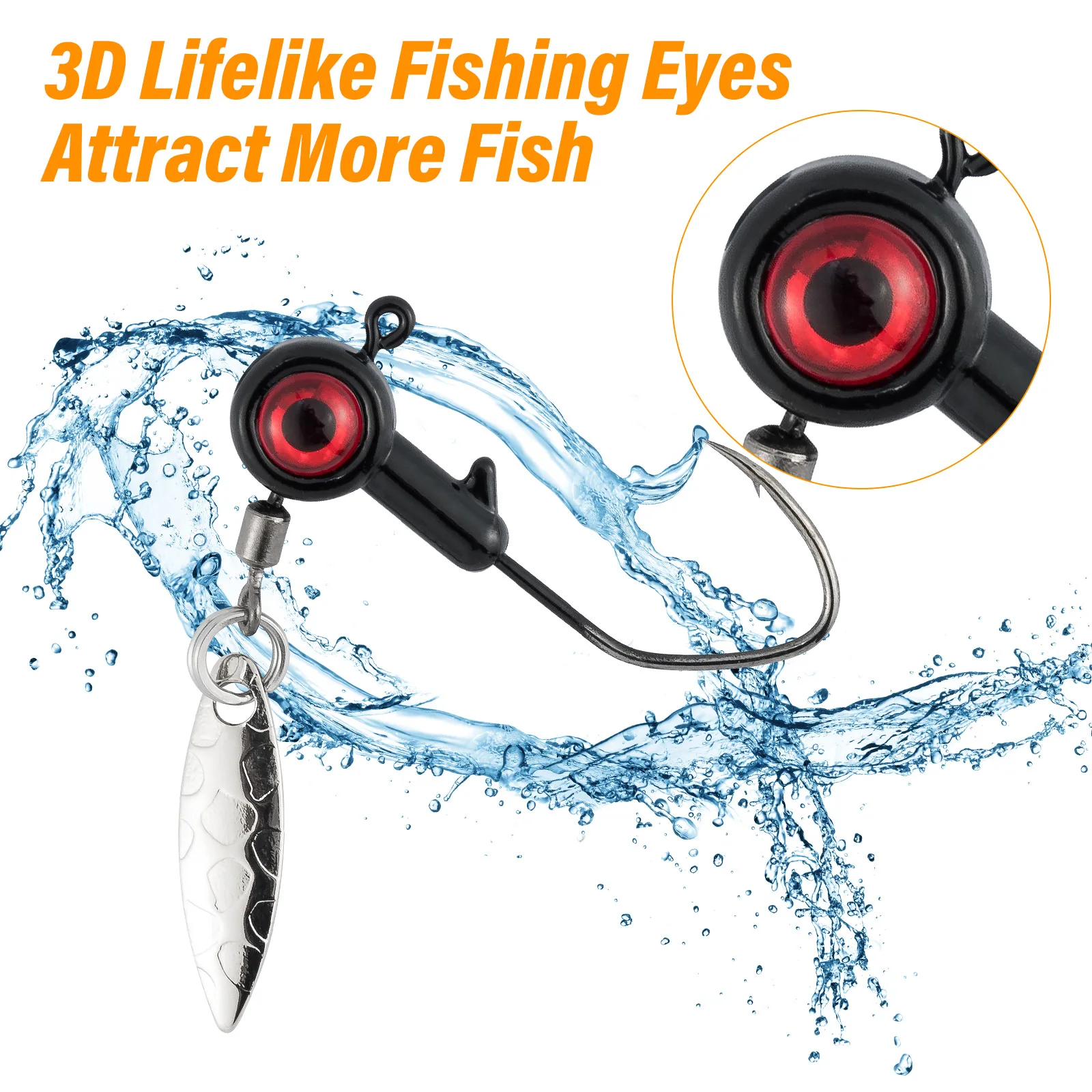 Anzuelo de cabeza plomada con hoja giratoria, 5 piezas, 1,75g, 3,5g, ojos 3D para señuelo suave, gusano, lubina, trucha, agua salada - imagen 3