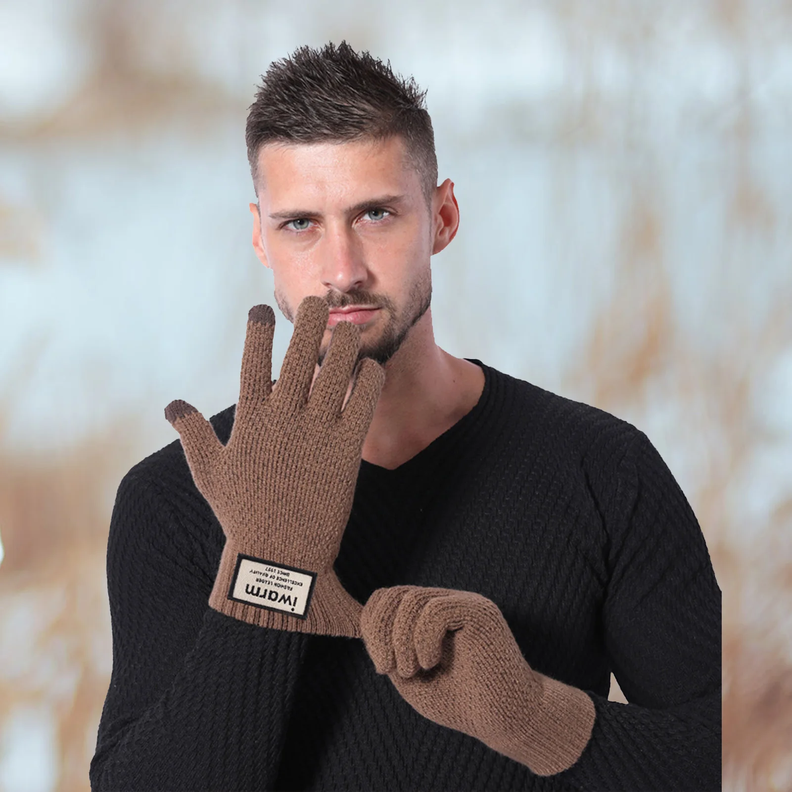 Guantes cálidos de pesca para invierno, guantes tejidos con dedos abiertos gruesos, guantes cálidos de terciopelo suaves y cómodos, manoplas deportivas para pantalla táctil - imagen 2