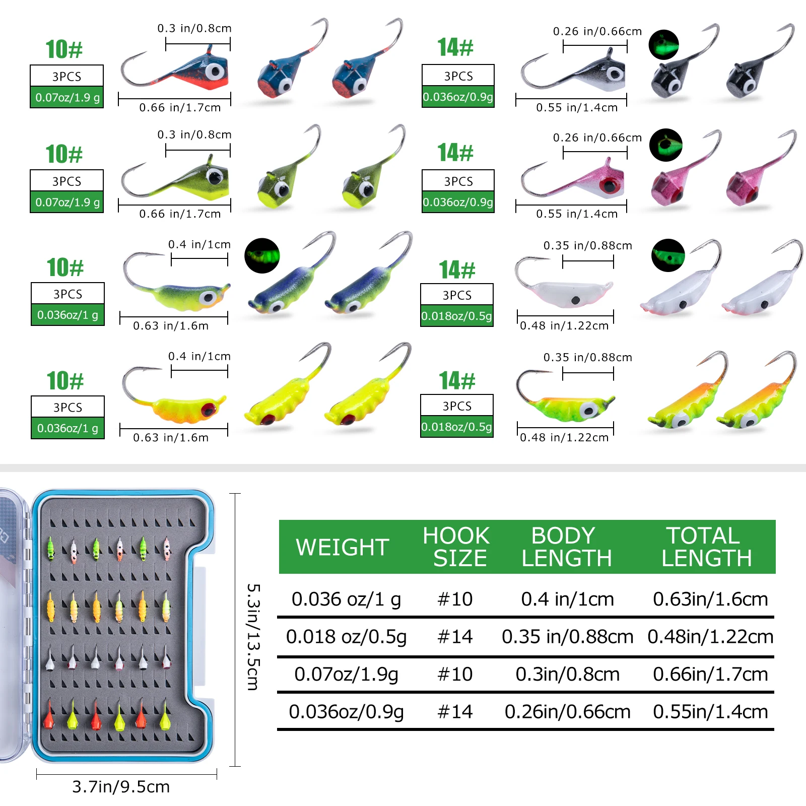 Goture 24 Uds pesca en hielo cabeza luminosa de cuentas de tungsteno ninfa gusano mosca Caddis larva insectos cebos de hundimiento rápido señuelos de trucha - imagen 2