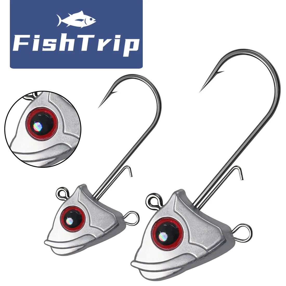 FishTrip Jig Heads Ganchos con ojos rojos 15 piezas Trota ponderada Walleye Jig Heads Ganchos para lubina para señuelo suave