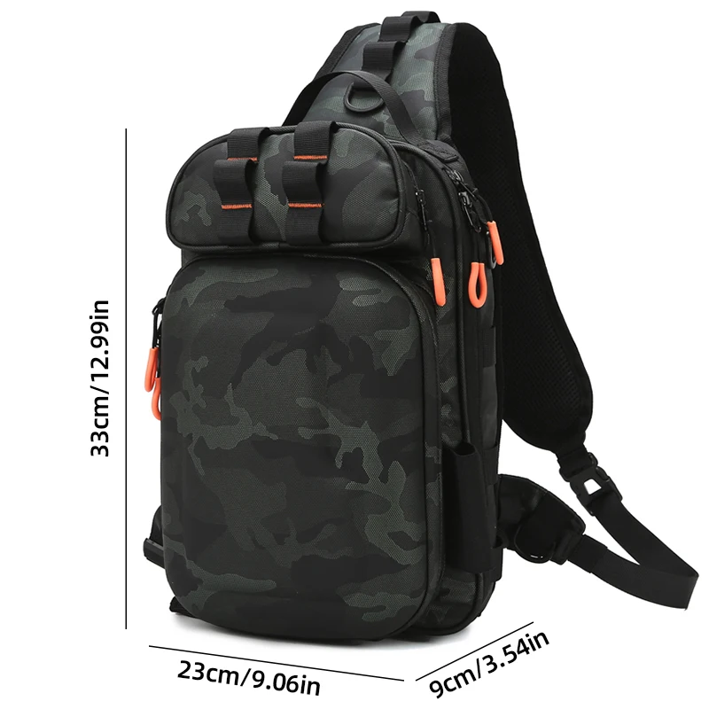 Bolso de hombro táctico para pesca con soportes para caña, bolso de pecho, riñoneras multifuncionales, almacenamiento grande, mochila para senderismo al aire libre - imagen 2