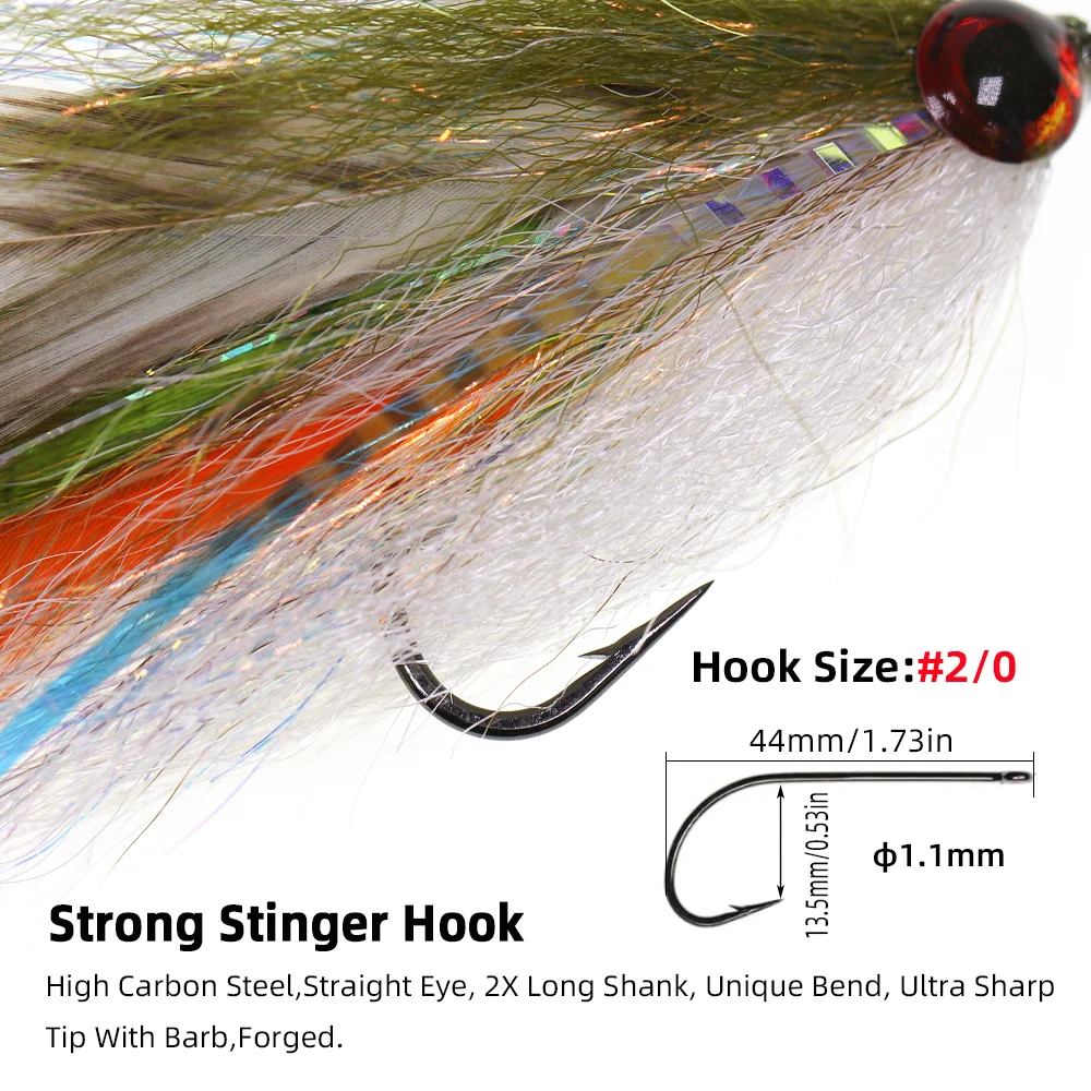 Wifreo 1 pieza/4 piezas # 2/0 epoxi 3D ojo de pez gran juego Streamer mosca Grizzly sillín Hackle mosca pesca moscas trucha Muskie Señuelos de pesca - imagen 5