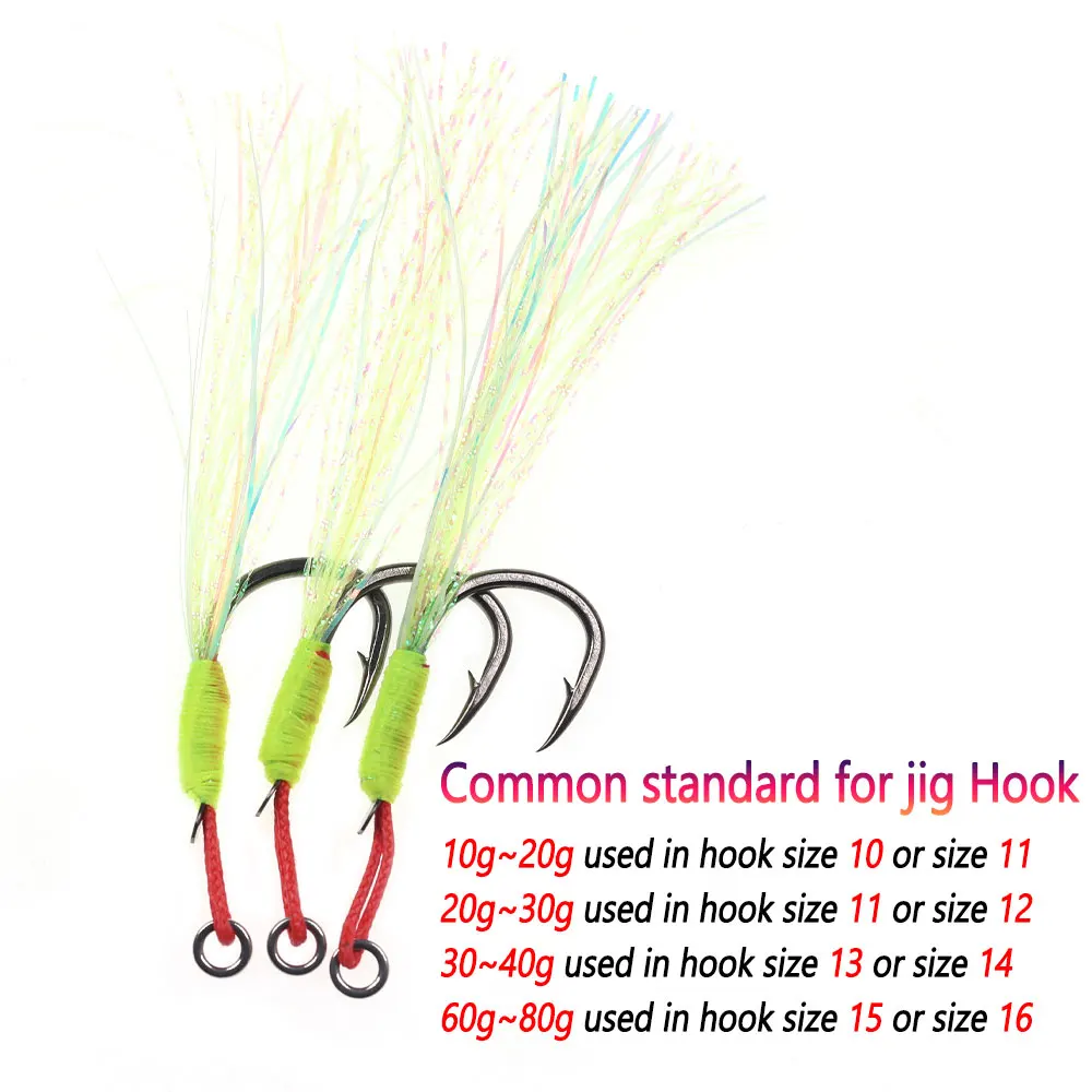 Bimoo-anzuelos de Metal luminoso de 10 piezas, anzuelos de asistencia de plantilla de acero de alto carbono, anzuelos de asistencia de púas individuales, aparejos de señuelo de pesca de mar - imagen 4