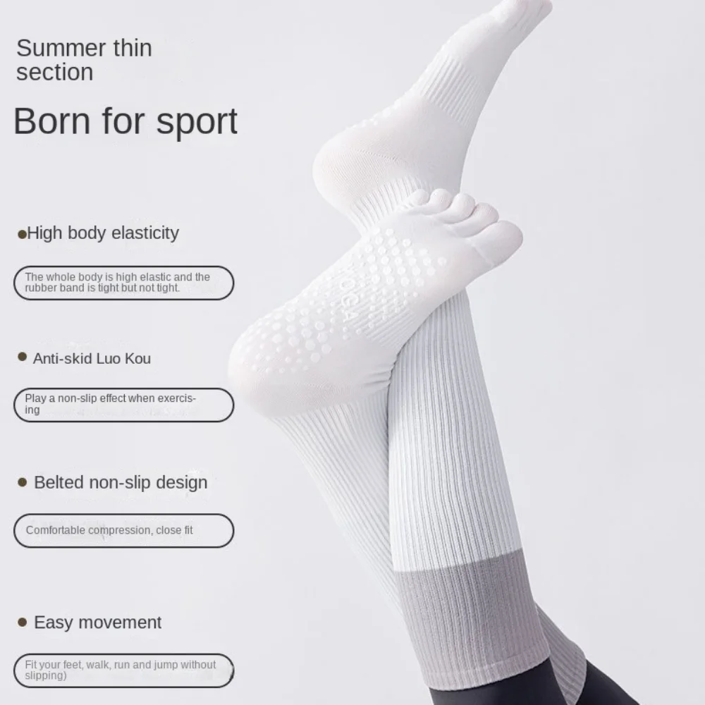 Calcetines de Yoga con cinco dedos para mujer, medias deportivas antideslizantes de silicona con dedos separados, calcetines de algodón de tubo largo de tamaño libre para gimnasio - imagen 4