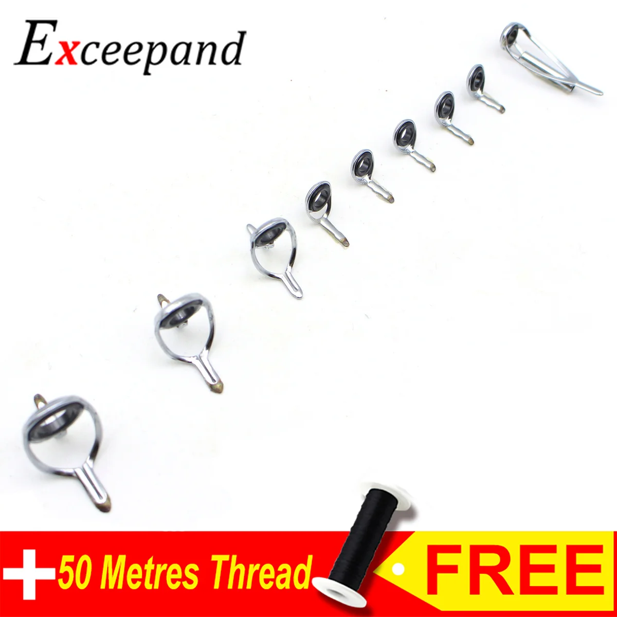 Exceepand-Guía de caña de pescar Baitcasting, marco de acero inoxidable, Kit de reparación de anillo de línea de ojo, accesorios de construcción de varilla de punta, 9 unids/set - imagen 2