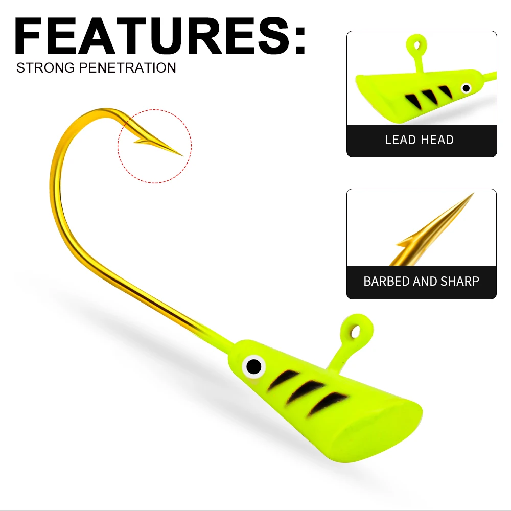 Proberos-anzuelos de pesca con cabeza de anzuelo Premium, coloridos, con púas, para gusanos blandos y cebos duros, aparejos esenciales, 5 uds. - imagen 5