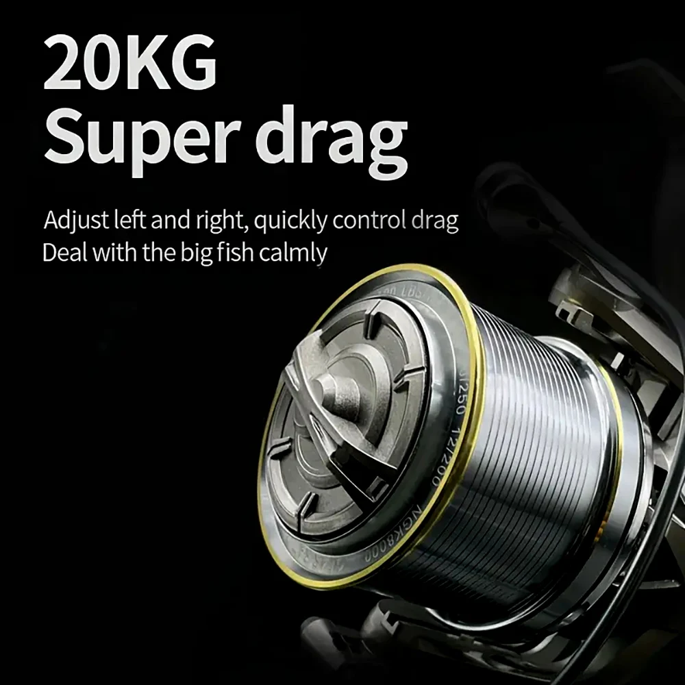 Carrete de Pesca giratorio de alta resistencia, serie 8000-12000, copa de línea profunda de Metal suave y duradero, arrastre máximo de 25KG para Pesca de sal/agua dulce - imagen 4