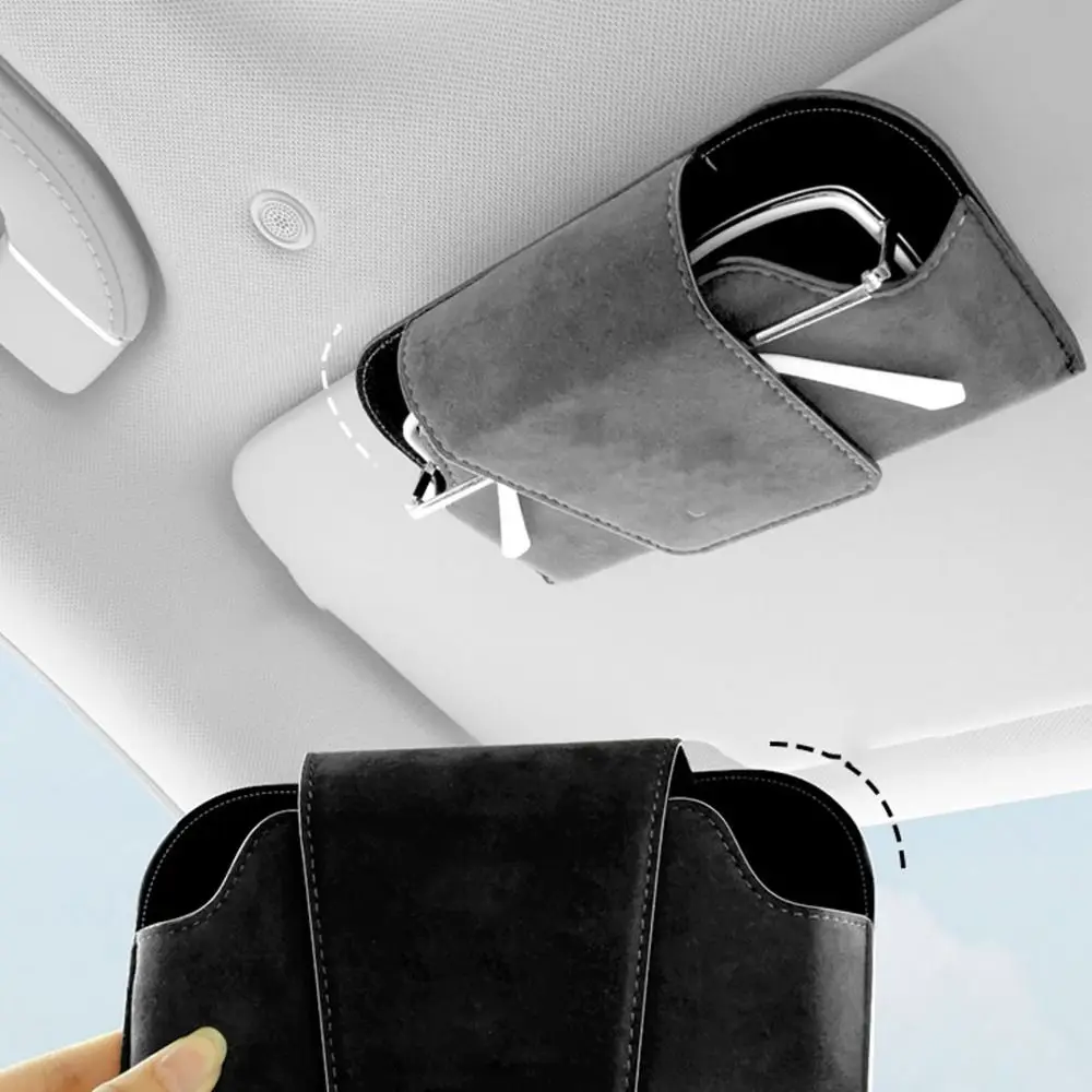 Herramientas de almacenamiento para coche, soporte para gafas para visera, caja de almacenamiento multifuncional resistente al desgaste para coche, soporte para gafas de sol de cuero de vaca - imagen 2