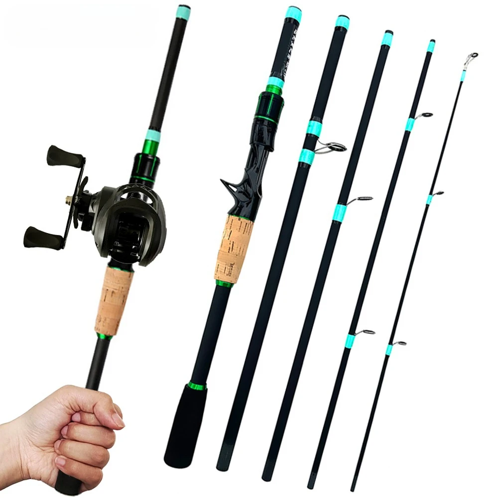 Juego de carretes de caña de pescar de viaje, fundición de fibra de carbono, 1,8 m, 2,1 m, relación de engranaje 7,2: 1, Combo de carrete Baitcast para señuelo, lubina, Pesca, lago, río - imagen 3