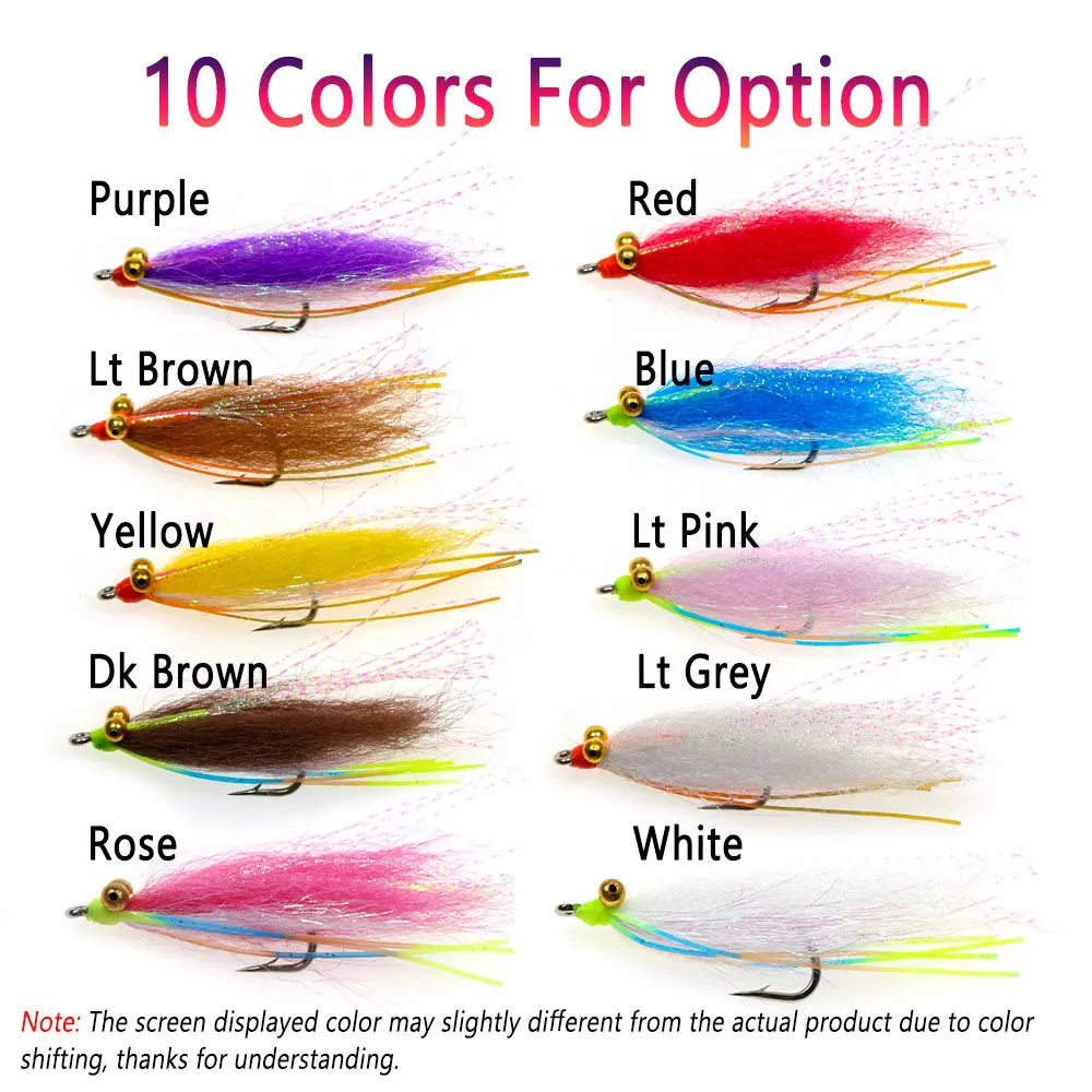 Bimoo 6 piezas # 4~ # 2/0 Chainbead Eyes Crazy Charlie Fly anzuelo con púas fregadero rápido Bonefish permiso Tarpon Señuelos de pesca de agua salada - imagen 4