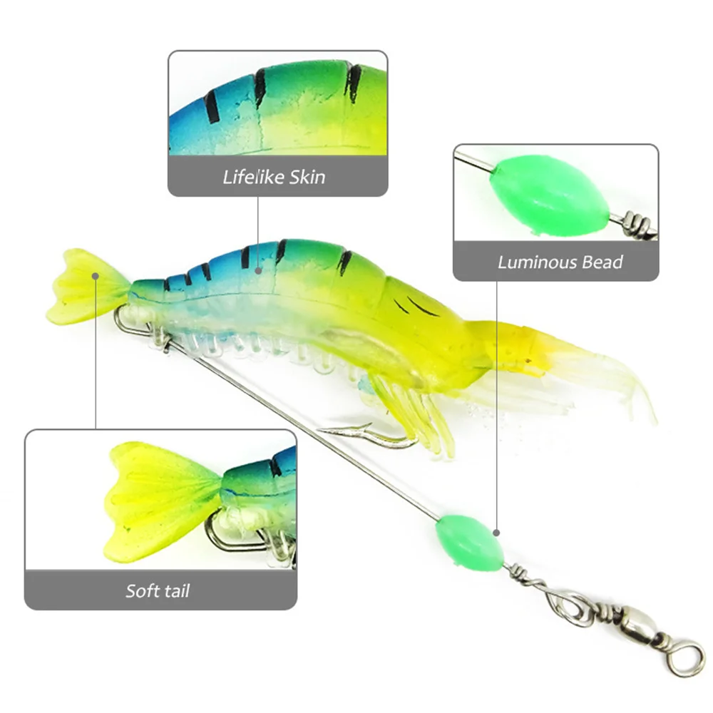 Señuelo luminoso de silicona Artificial para Pesca de camarones, anzuelos giratorios, anzuelos brillantes, aparejos Sabiki, 1 uds, 7,5 cm, 5,5g - imagen 3