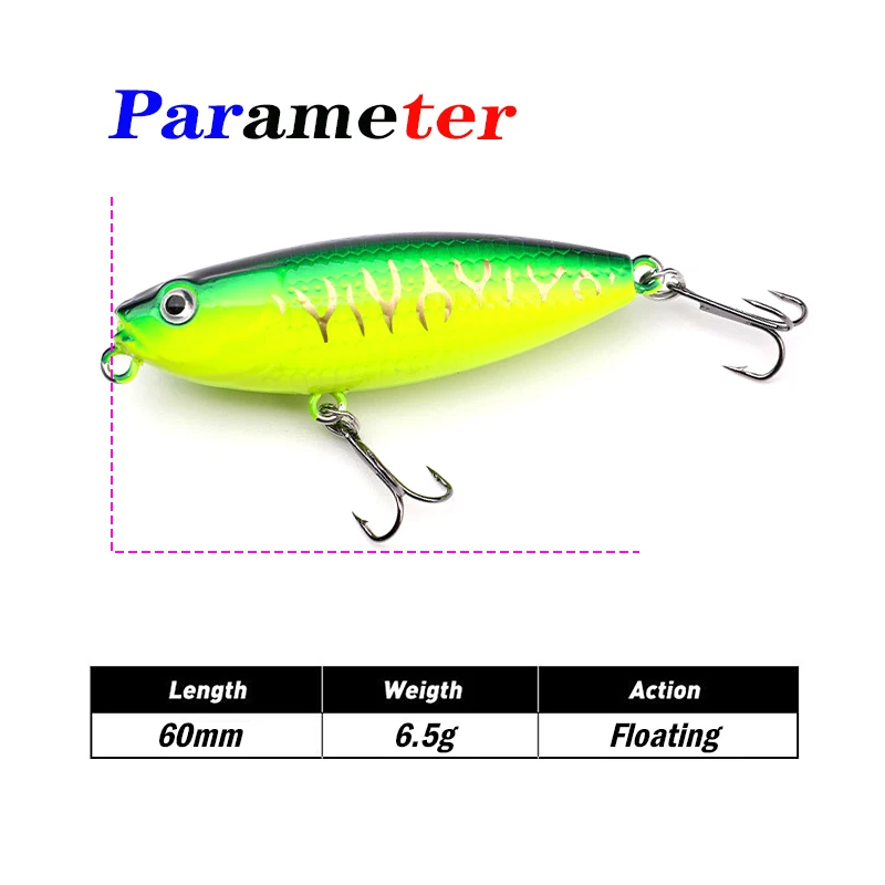 Testar 60mm 6,5g cebo tipo lápiz flotante Topwater Wobbles láser Jerkbait superficie de río señuelo para lubina y señuelos de pesca de trucha - imagen 2