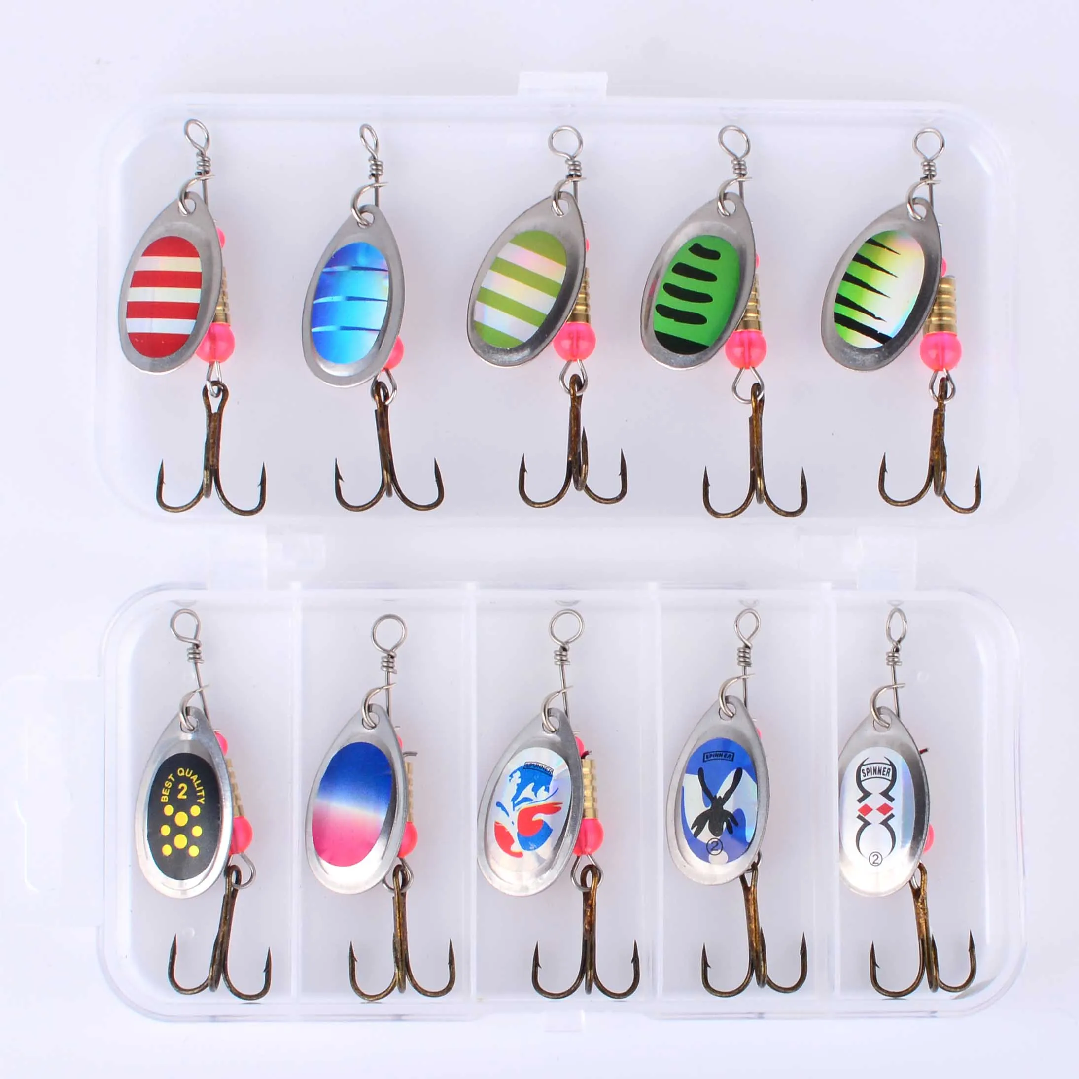 10 unids/caja cuchara de Metal Spinner señuelo de pesca Spoonbait Crankbaits Wobblers de pesca para Lucio Kit de ganchillo cebo Artificial