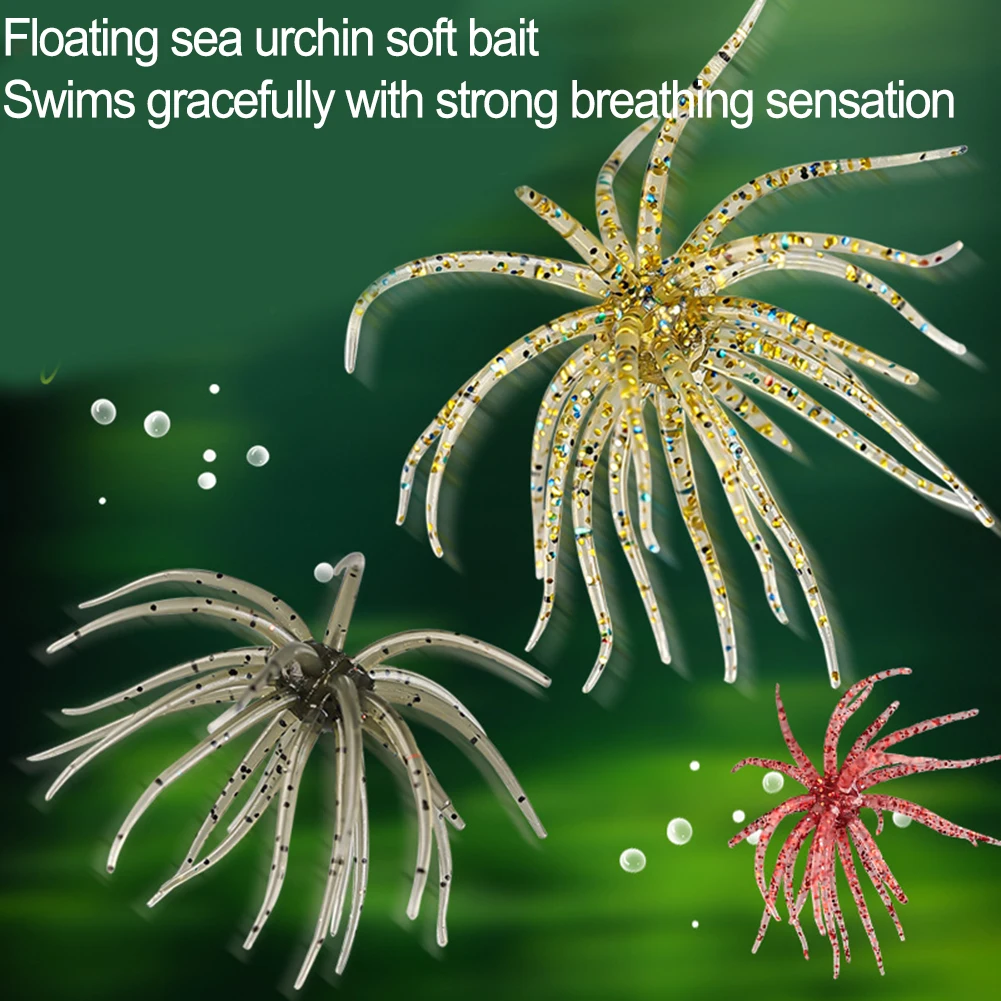 Señuelos de pesca de erizo de mar, cebo de gusano biomimético, viajes de pesca, señuelo de pez objetivo, flexibilidad de pesca de carpa