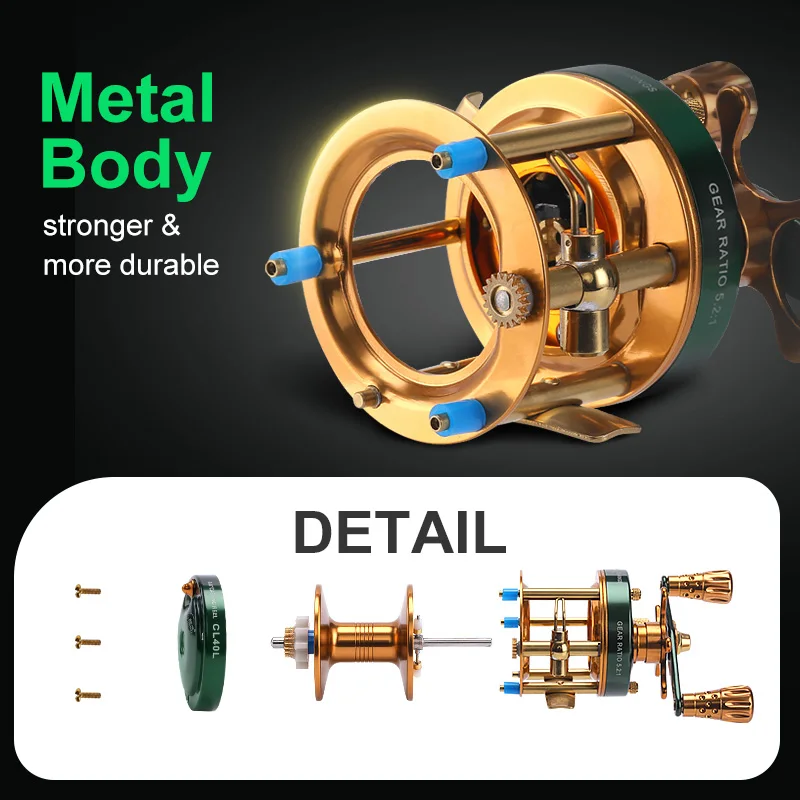 Carrete de pesca de arrastre verde Retro 40L60L, tambores de placa de hierro de roca lenta para pescar en barco offshore negro - imagen 3