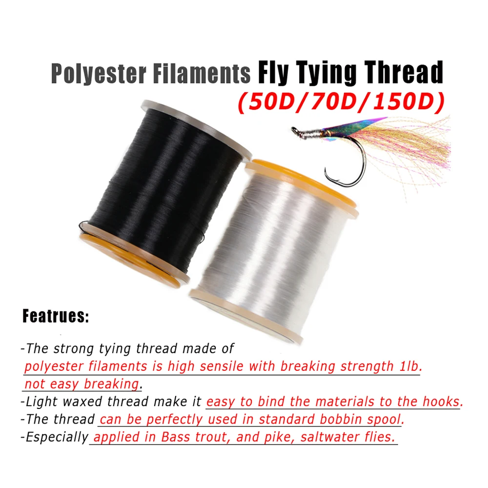 Bimoo 50D 70D 150D Fly Tying Thread Filamentos de poliéster Hilo Trucha Bajo Lucio Moscas de agua salada Uso exclusivo Blanco Negro - imagen 3