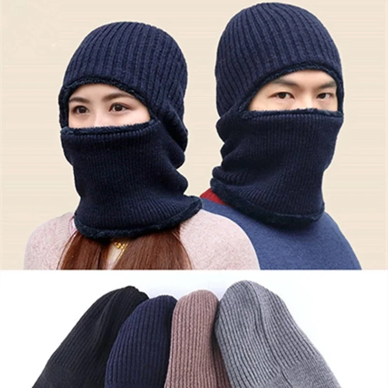 Gorro de invierno de lana Coral para hombre, bufanda, gorro tejido de lana transpirable cálido para mujer, gorro de protección de doble capa - imagen 3
