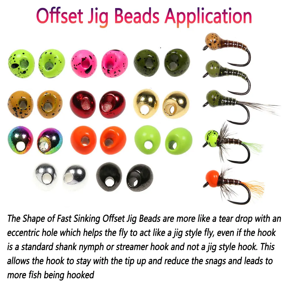 Bimoo 40 Uds 2,3 ~ 3,8mm cuentas de plantilla compensadas de hundimiento rápido forma de gota Jig Off Beads Material de atado de moscas para plantilla húmeda ninfa camarones Scud - imagen 3