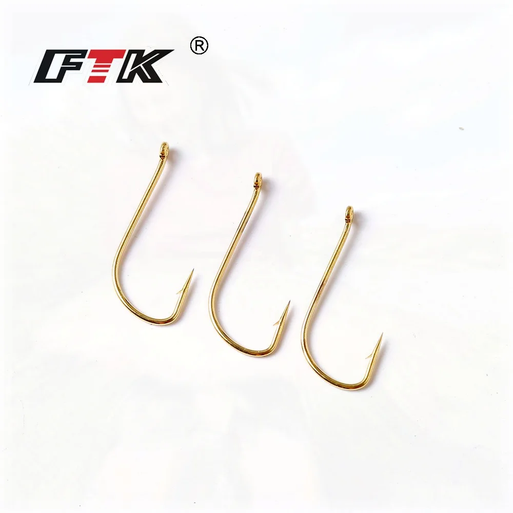 FTK-anzuelos de pesca de acero al carbono, anzuelos de púas afiladas doradas con anillo, accesorios de pesca de carpa, 70 piezas, Japón SODE - imagen 3