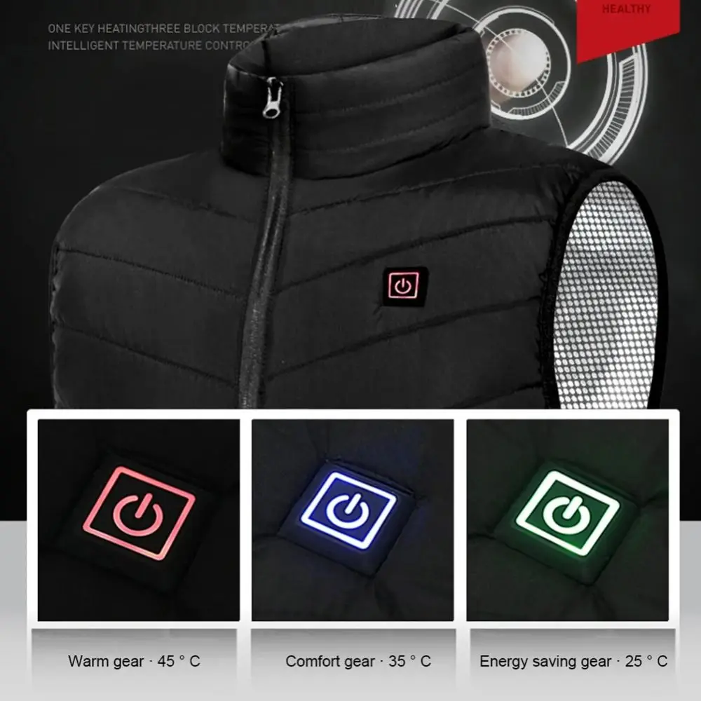 Nuevo Chaleco calefactable inteligente de S-4XL, chaleco calefactable eléctrico de gran tamaño con zona de 9 áreas, chaqueta térmica con calefacción USB para invierno - imagen 3