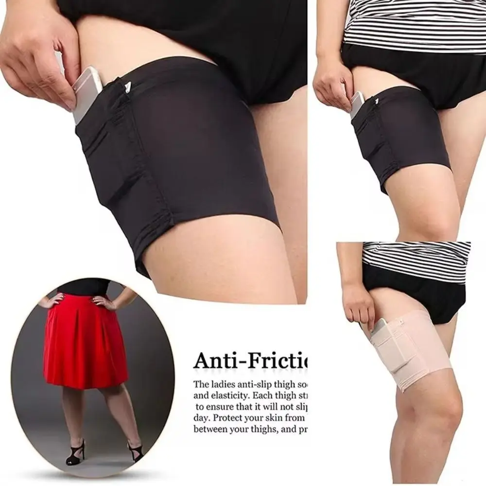 Bandas de muslo de bolsillo de alta elasticidad, Mangas de pierna antifricción, Correa Invisible para el muslo, cinta de silicona antideslizante, calor para la pierna, teléfono - imagen 5