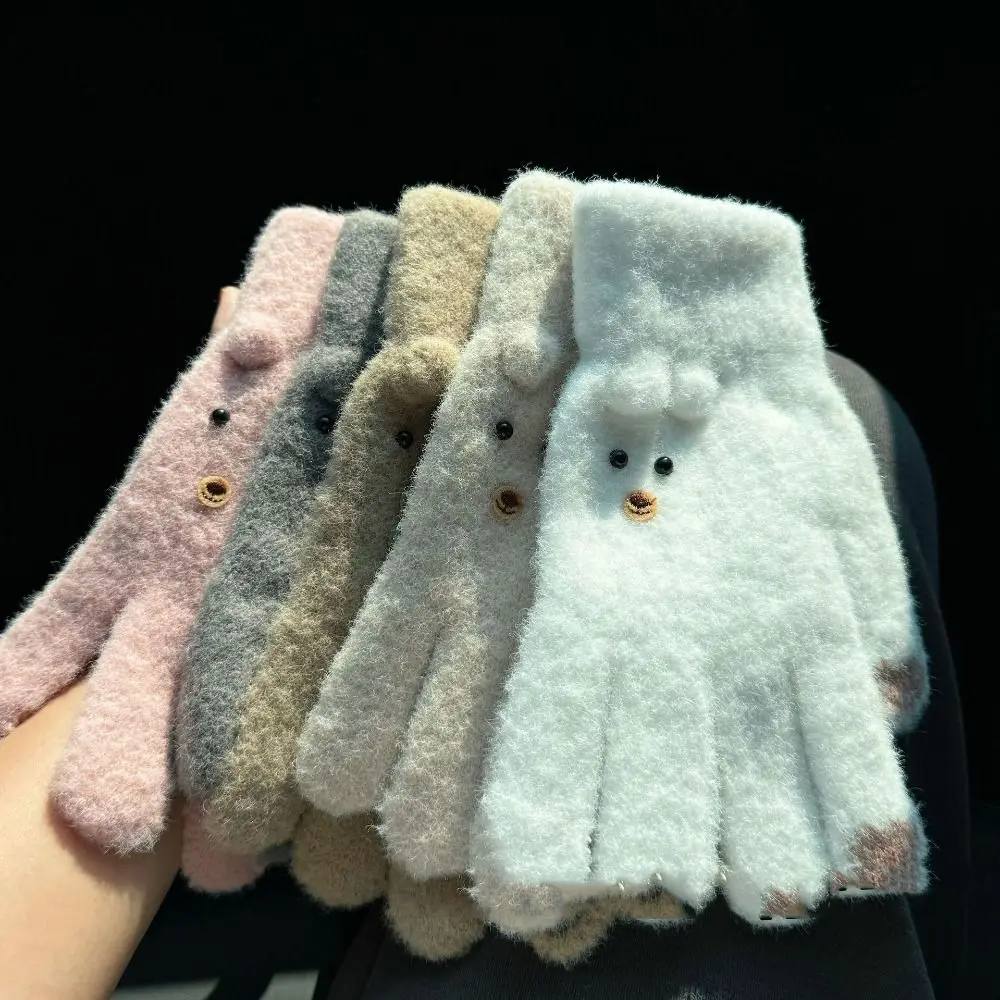 Guantes tejidos de Color caramelo pantalla táctil estilo coreano manoplas de dedo completo cinco dedos a prueba de viento ciclismo guantes de conducción otoño - imagen 4