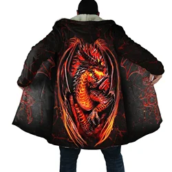 Capa con capucha de forro polar grueso – Estampado 3D dragón y fénix