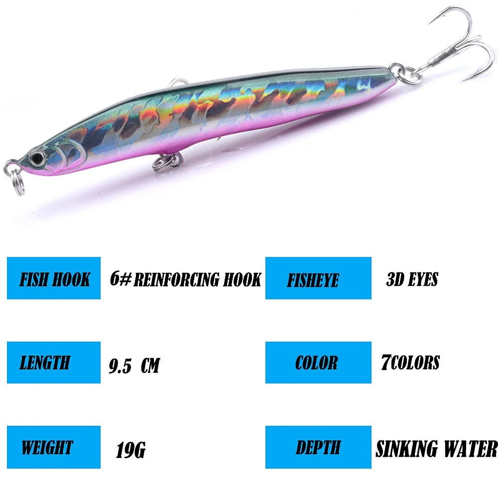 Señuelo de pesca 19g/9,5 cm, señuelo tipo lápiz de pesca, cebo duro de hundimiento lento, señuelo de pesca de lubina realista - imagen 2